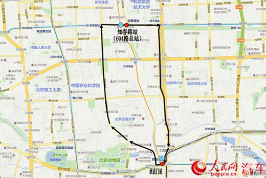 图为23,24日西直门站至知春路站摆渡路线.